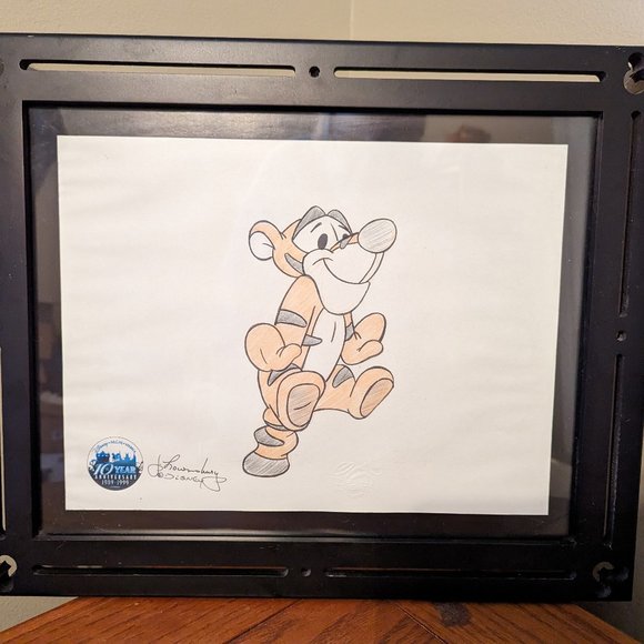 RARE John Lounsebery Signed Tigger Sketch Disney Thailand Mickey Ears Frame